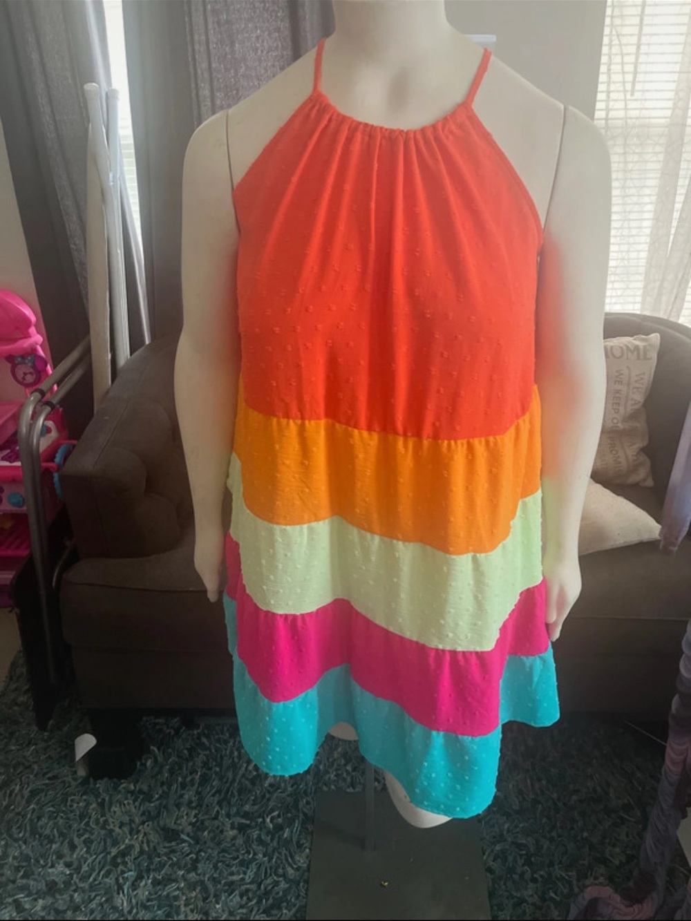 Bright Colorblock Spaghetti Strap Maxi Dress